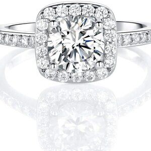 18K White Gold Plated Cubic Zirconia Promise Halo Engagement Promise Eternity Ri
